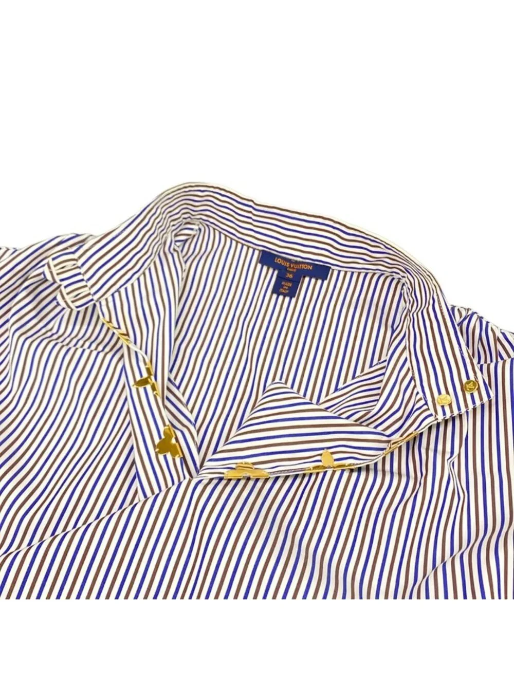 Louis Vuitton Short Sleeve Top 36 S Bu4 White Dark Brown Dark Navy Neck Stripe